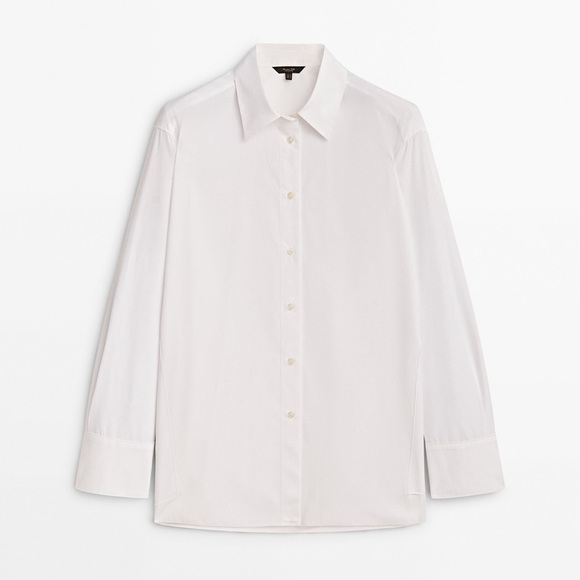 NWT. Massimo Dutti White Poplin Shirt with Side Seam Details. Size S. - Picture 7 of 11